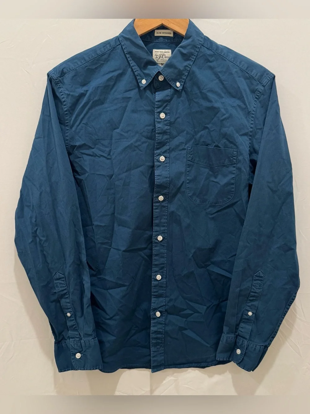 J.Crew Mens Medium Short Slim Untucked Secret Wash Stretch Shirt Navy Blue